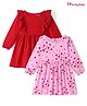 Honeyhap Premium 100% Cotton Knit Full Sleeves Frocks with Heart Print & Frills Detailing  Pack of 2 - Red & Pink