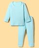 Kanvin Cotton Knit Full Sleeves Thermal Solid Colour Vest & Pant Set - Aqua Blue