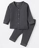 Kanvin Cotton Knit Full Sleeves Front Open Thermal Vest & Pant Set - Charcoal Grey