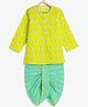 Campana 100% Cotton Diamond Printed Kurta & Dhoti Set - Lime Green & Blue