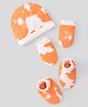 Bonfino 100% Cotton  Knit Tye Dye Cap Mittens & Booties Set - Orange & White