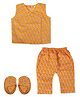 BownBee Sleeveless Abstract Printed Coordinating Kurta Pyjama & Booties Set - Yellow