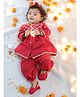 BownBee Full Sleeves Gota Lace Embellished Coordinating Top Harem Pant With Headband & Booties - Red