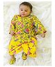 BownBee Full Sleeves Floral Printed Coordinating Kurta Dhoti & Booties Set - Yellow