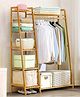 House of Quirk Bamboo Wood Garment Rack Clothing Rack with 5 Tiers Storage Shelf Corner Clothes Hanging Rack  - Light Brown 110CM DIY RACK