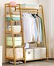 House of Quirk Bamboo Wood Garment Clothing Rack with 5 Tiers Storage Shelf Corner Hanging Rack  - Light Brown 130CM DIY RACK