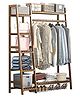 House of Quirk Bamboo Wood Garment Clothing Rack with 5 Tiers Storage Shelf Corner Hanging Rack  - 130x40x140cm Tan