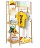 House of Quirk Bamboo Wood Ladder Design Garment Rack Clothing Rack with 5 Tiers  - 80cm Width Brown