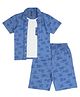 Earth Conscious 100% Cotton Half Sleeves Vehicles Printed Shirt With Attached Tee & Coordinating Shorts Set - Blue