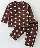 Kanvin Supersoft Extra Warm Velour Full Sleeves Winter Wear Night Suit With Star Print - Brown