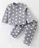 Kanvin Supersoft Extra Warm Velour  Full Sleeves Winter Wear Night Suit With Star Print - Grey
