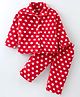 Kanvin Supersoft Extra Warm Velour Full Sleeves Winter Night Suit With Polka Dots Print - Red