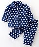 Kanvin Supersoft Extra Warm Velour Full Sleeves Winter Night Suit With Polka Dots Print - Navy Blue