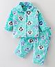 Kanvin Supersoft Extra Warm Velour Full Sleeves Winter Night Suit With Penguin Print - Aqua Blue