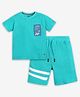 Ed-a-Mamma Cotton Half Sleeves Ribbed Tee & Shorts - Blue