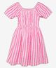 Ed-a-Mamma Cotton Half Sleeves Striped Dress - Pink