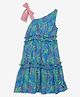 Ed-a-Mamma Cotton One Shoulder Leaves Printed Tiered Dress - Multi Colour