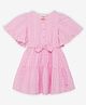Ed-a-Mamma Cotton Half Flared Sleeves Floral Embroidered Dress - Pink