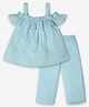 Ed-a-Mamma Cold Shoulder Schiffili Embroidered Top & Pant Set - Blue