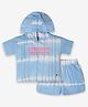 Ed-a-Mamma Cotton Half Sleeves Text Printed & Tie Dye Hooded Tee With Pant Set - Blue