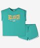Ed-a-Mamma Cotton Short Sleeves Believer Text Printed Tee & Shorts Set - Green