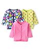 Babyhug 100% Interlock Cotton Knit Full Sleeves Front Open Antibacterial Vests with Polka Dot & Floral Print Pack of 3 - Pink Green & Blue