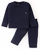 Kanvin Velour Full Sleeves Solid Color Winter Wear Suit - Navy Blue