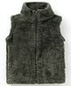 Kanvin Fur Knit Sleeveless High Neck Solid Colour Winter Jacket - Olive Green