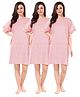 Piu Cotton Woven Pack Of 3 Half Sleeves Checked Hospital Patient Night Dress - Red