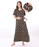 Bella Mama Cotton Knit Half Sleeves Maternity Nursing Nighty with Concealed Zipper Floral Print - Black
