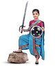 Itsmycostume Satin Rani Laxmi Bai Theme Costume Set - Turquoise & Magenta