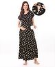 Bella Mama Cotton Knit Half Sleeves Maternity Nursing Nighty with  Concealed Zipper Floral Print - Black