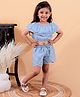Junitos Pure Cotton Cape Sleeves Solid Top With Coordinaitng Short Set - Sky Blue
