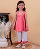 Junitos Pure Cotton Sleeveless Solid Top With Coordinating Pant Set - Fuchsia & White