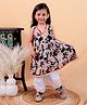 Junitos Pure Cotton Sleeveless Paisley Printed & Gota Lace Embellished Top & Pant Set - Navy Blue & White
