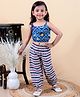 Tiny Kingdom Sleeveless Patola Design Crop Top With Striped Pant Set - Blue