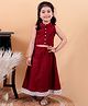 Junitos Pure Cotton Sleeveless Solid Crop Top With Lace Embellished Skirt Set - Maroon
