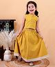 Junitos Pure Cotton Sleeveless Solid Crop Top With Lace Embellished Skirt Set - Yellow
