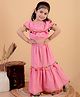 Junitos Pure Cotton Sleeveless Pom Pom Detailed Crop Top With Skirt Set - Pink