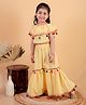 Junitos Pure Cotton Woven Sleeveless Pom Pom Detailed Lehenga Choli Set - Yellow