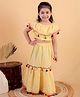 Junitos Pure Cotton Sleeveless Pom Pom Detailed Crop Top With Skirt Set - Yellow