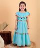 Junitos Pure Cotton Sleeveless Pom Pom Detailed Crop Top With Skirt Set - Sky Blue