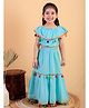 Junitos Pure Cotton Woven Sleeveless Pom Pom Detailed Lehenga Choli Set - Sky Blue