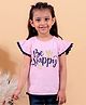 Junitos Cotton Frill Sleeves Be Happy Text & Floral Printed Top - Pink