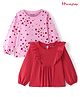 Honeyhap 100% Cotton Full Sleeves Top with Heart Print & Frill Detailing Pack of 2 - Pink & Red