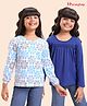 Honeyhap Premium 100% Cotton Full Sleeves Floral Print Top with Bio Finish Pack of 2 - White & Limoges