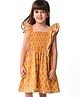 Babyhug Cotton Woven Cap Sleeves Ethinic Dress with Floral Print Ruffle Detailing -Mustard