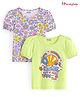 Honeyhap Premium 100% Cotton Puff Sleeves Floral Printed Bio Finished Tops Pack Of 2 - Bright White & Sunny Lime