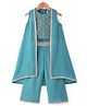 Babyhug Georgette Woven Sleeveless Sequinned Floral Embroidered Top & Palazzo Set with Lace Detailed  Shrug -  Teal Blue