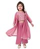 Babyhug Woven Three Fourth Sleeves Embroidered Top & Palazzo Set with Shrug Foil Embroidery - Rose Gold